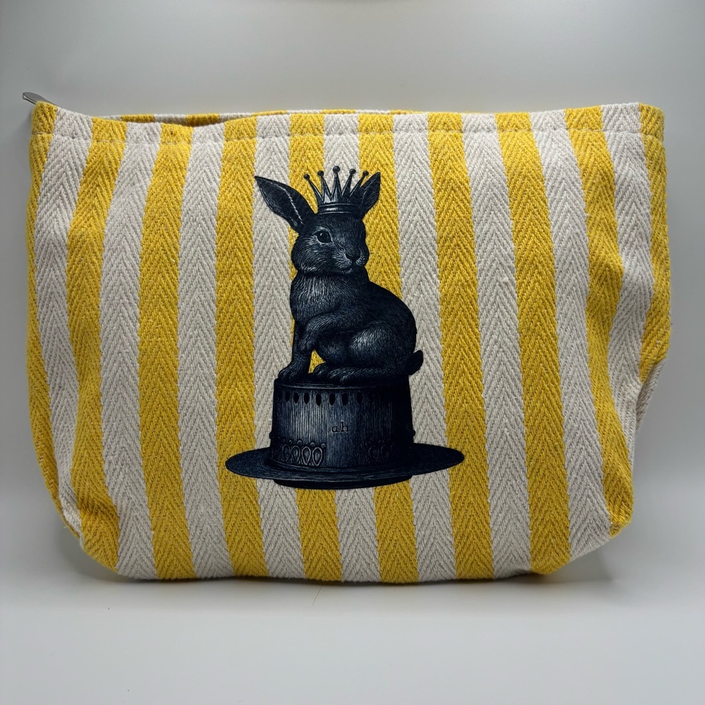 NWOT Yellow Stripe Rabbit Cosmetic Bag Bunny Makeup Pouch 10x7.5